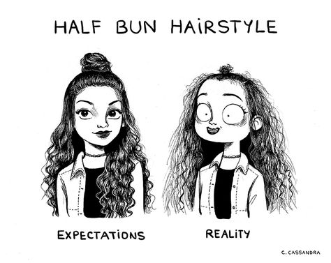 Cassandra Comics :: Half bun hairstyle | Tapas C Cassandra Comics, Meme Disney, Cassandra Calin, C Cassandra, Disney Princess Memes, Disney Princess Funny, Expectation Reality, Expectation Vs Reality, Online Comics