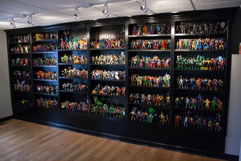 toy display Wrestling Figures Display, Geek Office, Black Shelving, Action Figure Display Case, Toy Collection Display, Collection Shelf, Geek Room, Funko Pop Display, Nerd Room