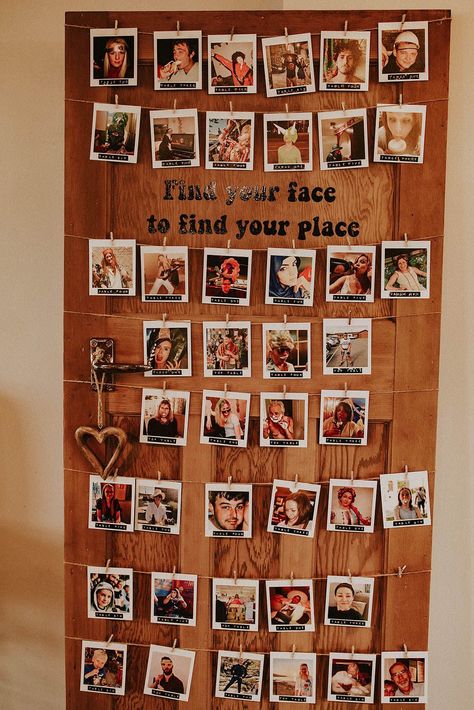 Polaroid photograph wedding table plan idea where guests have to find their face to find their seats Find Your Seat Wedding Ideas, Table Plan Wedding, Signage Wedding, Plan Wedding, Wedding Seating Plan, Find Your Seat, Industrial Wedding Venues, Diy Wedding Inspiration, Polaroid Photography