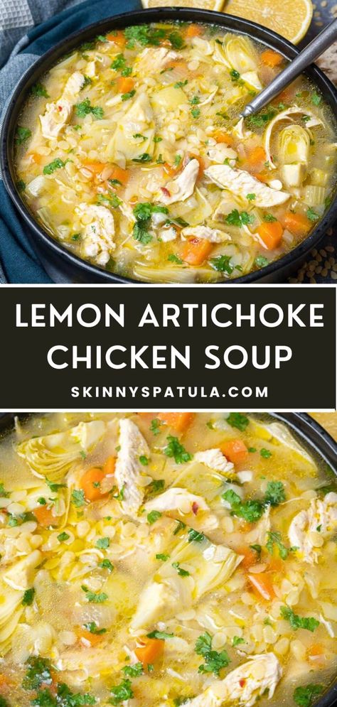 Spinach And Artichoke Dip Chicken Soup, Cream Of Chicken And Artichoke Soup, Chicken Artichoke Soup Recipes, Fat Loss Italian Soup, Lemon Veggie Soup, Artichoke Lemon Soup, Spinach Artichoke Soup Crockpot, Meditrainian Soup, Chicken And Artichoke Soup