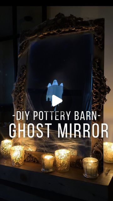 Mary Beth Wilhelm on Instagram: "Comment SHOP and I’ll send you the materials I used! And let me know if y’all have any more questions! If you missed the original post of my DIY Pottery Barn Ghost Mirror, you can check it out on my feed! It’s the reel I posted before this one! 👻🪞 Original idea came from: @lindsayinalaska 🖤   https://liketk.it/4MuNc  The materials I used to make my DIY Pottery Barn Halloween Ghost Mirror! 👻 🪞  #halloween2024 #codeorange #halloweendiy #potterybarnstyle" Ghost Mirror Diy, Pottery Barn Halloween Diy, Halloween Mirror Ideas, Diy Halloween Mirror, Halloween Mirror Diy, Square Mirror Ideas, Repurpose Mirror, Ghost Mirror, Pottery Barn Mirror