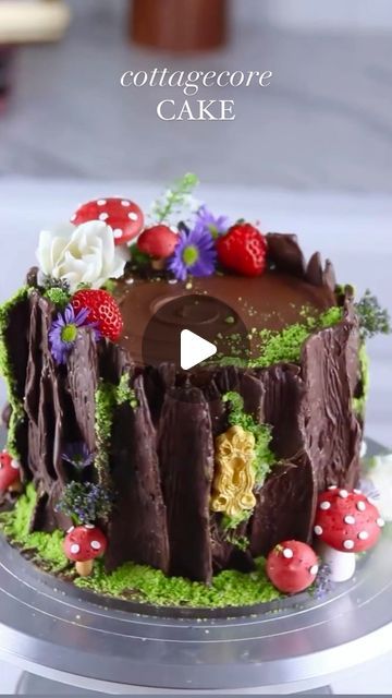 Sheri Wilson on Instagram: "Cottagecore Cake 🧺 I made this forest inspired cake last year for my daughter’s birthday! Double chocolate with cherry filling🍒🫶 any cake ideas for this year?   #cottagecore #cakedecorating #dessert" Forest Theme Cakes, Cottagecore Cake, Shrek Cake, Smash Mouth, Nature Cake, Jello Cake, Cherry Filling, Fairy Cake, Tasty Chocolate Cake