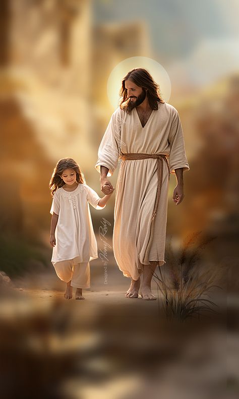 Jesus Protecting Us, Walking With Jesus Pictures, Jesus Walking With Me, Pics Of Jesus, Jesus With Kids, Pictures Of God, Jesus And Me Illustration, Picture Of God, Jesus And Me