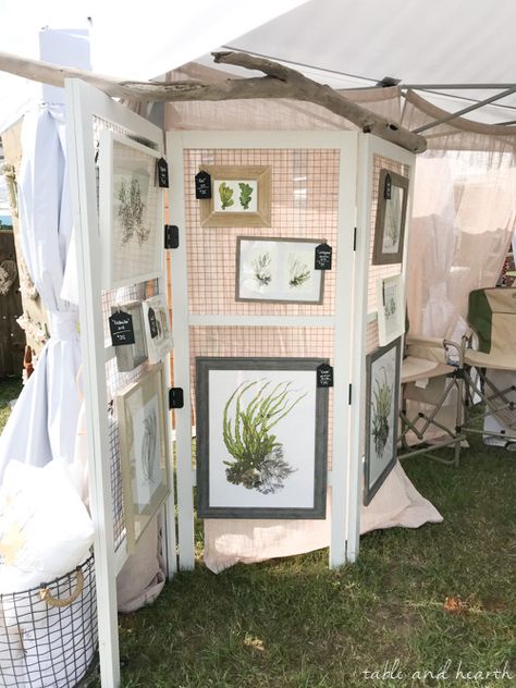 DIY Folding Frame Display Wall for Vendor Booths | Table and Hearth Craft Fair Wall Display Ideas, Vendor Wall Ideas, Vender Display Ideas, Art Display Booth, Diy Display Wall, Vender Booth Ideas Display, Outdoor Market Booth Ideas, Diy Display Stand, Art Vendor