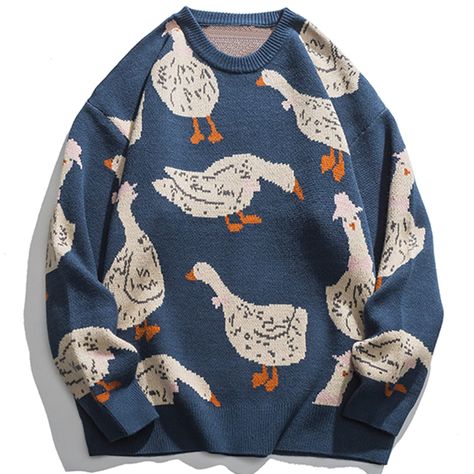 PRICES MAY VARY. 【Cute Animals Print Sweater】Fashion vintage colorblock pullover sweater, funny animal graphic, casual, oversized knitted sweaters, long sleeves, drop shoulders, crew neck, unisex couple loose fit tops. 【Cozy Comfortable Sweater】Lightweight, soft, skin-friendly and comfy fabric, casual loose fit style, this pullover sweater will keep you comfortable and warm. 【Streetwear Oversized Sweaters】This knit sweater pullover is perfect for party, home casual, daily wear, work, vacation, s Knit Duck, Lazy Sweater, Streetwear Sweater, Idee Cosplay, Top Streetwear, Y2k Streetwear, Pattern Sweater, Style Streetwear, Print Pullover