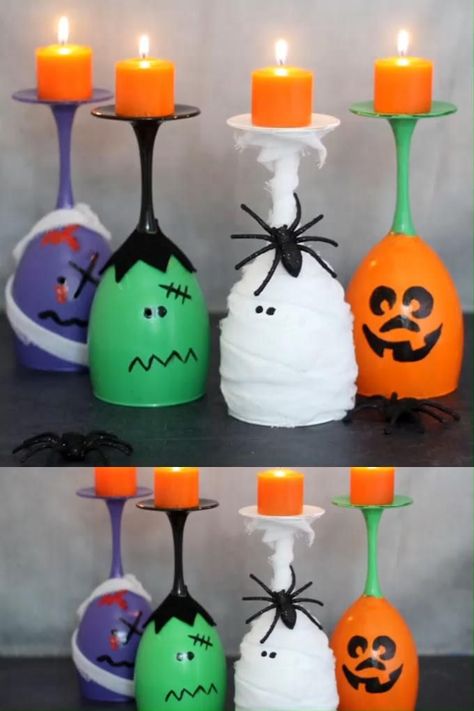 Fall Wine Glass Crafts, Halloween Party Centerpieces Diy, Halloween Crafts To Make, Easy Halloween Diy Crafts, Halloween Party Centerpieces, Diy Halloween Dekoration, Fun Diy Halloween Decorations, Halloween Party Bags, Outdoor Halloween Decor