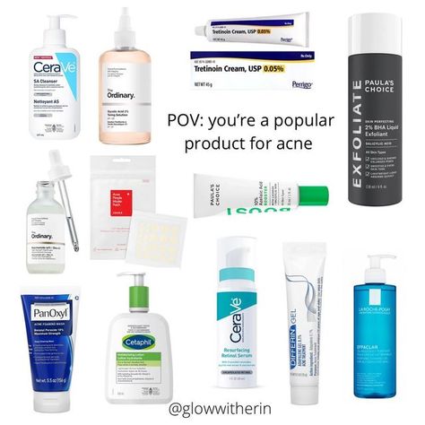 E R I N | skincare on Instagram: "Anyones who’s googled “skincare for acne” has seen these 👏🏻 Acne. Skincare for acne. Acne prone skin. CeraVe salicylic acid cleanser. Paula’s choice 2% BHA. La roche posay effaclar. Differing adapalene. CeraVe resurfacing retinol. Cetaphil. The ordinary niacinamide and zinc. Panoxyl benzoyl peroxide face wash. Cystic acne. Whiteheads. Blackheads. Hormonal acne. Cosrx pimple patches. Tretinoin. Paula’s choice Azelaic acid." Skin Care Routine For Cystic Acne, Skincare For Cystic Acne, Benzoyl Peroxide Products, Best Cleansers For Acne Prone Skin, La Roche Posay Effaclar Cleanser, Face Wash For Acne Prone Skin, Panoxyl Face Wash Before And After, Panoxyl Skincare Routine, Zinc Skincare