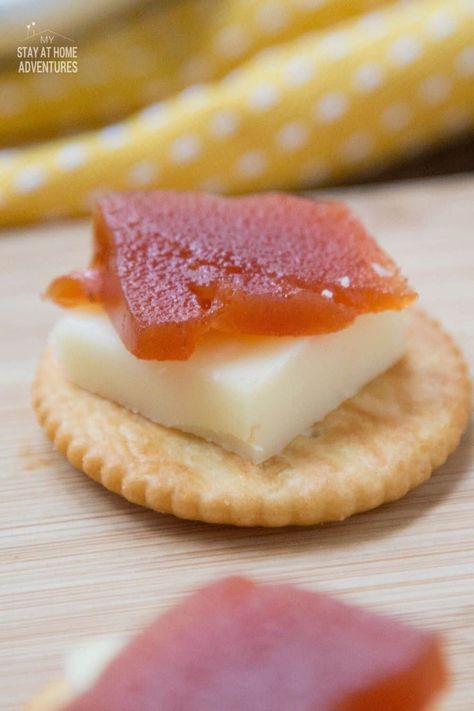 Guava paste with cheese over crackers is a delicious appetizer that is perfect for any occasion. Kids love this recipe because it's easy to make, and the flavors are kid-friendly. Guava paste, extra sharp cheddar cheese, and crackers are all you need to create this simple dish. Guava paste with cheese over crackers can be served as an appetizer or snack. So why not give it a try? via @mystayathome Guava Appetizers, Guava And Cheese Appetizers, Cuban Appetizers, Queso Recipes, Ricotta Dip, Guava Paste, Guava Jam, New Years Appetizers, Cheesy Appetizer