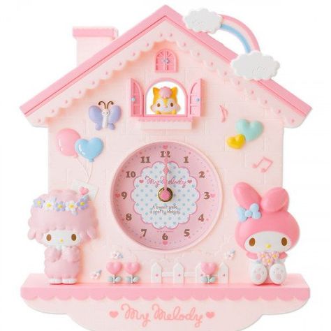 Hang on the wall my melody wall clock. Very cute peek-a-boo window and the mouse swings like a pendulum.  Dimensions 26×7×30cm Kawaii, Sanrio Bedroom, Sanrio Room, Pink Wall Clocks, Kawaii Bedroom, Sanrio My Melody, Pendulum Wall Clock, Cartoon Wall, Cute Room Ideas