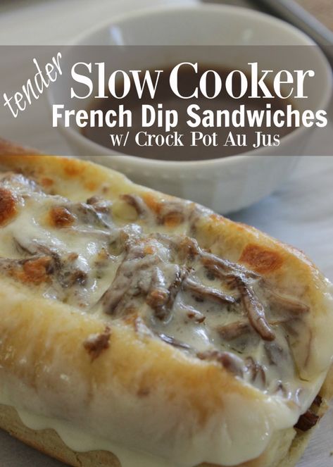 French Dip Crock Pot Dinner Recipe - Easy Crock Pot Dinner, Beef Crock Pot, Crock Pot Dinner, French Dip Crock Pot, Easy Crockpot Dinners, French Dip Sandwich, Slow Cooker Desserts, Slow Cooker Dinner, French Dip