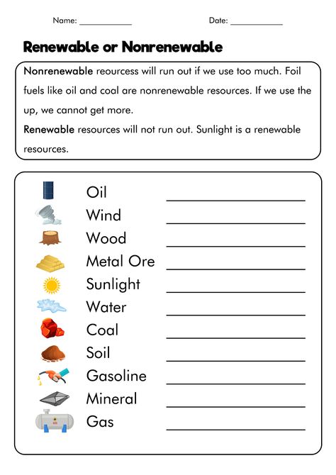 Renewable Non Renewable Resources, Renewable Energy Science Project, Renewable And Nonrenewable Resources Activity, Renewable And Nonrenewable Resources Worksheet, Renewable Resources Activities, Renewable And Non Renewable Energy, Renewable And Non Renewable Resources, Nonrenewable Resources Activities, Non Renewable Resources