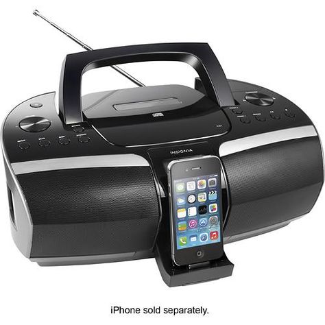 Insignia™ - CD Boombox with FM Radio and Apple® iPhone® and iPod® Dock - Black/Gray - Angle Ipod Dock, Audio Speakers, Best Buy, Fm Radio, Ipod, Cool Things To Buy, Apple Iphone, Black Gray, Cd