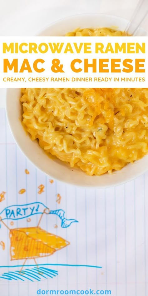 Creamy, cheesy ramen dinner ready in minutes.  #Microwave #Microwavecooking #College #Collegelife #Dormroomcook Creamy Cheesy Ramen Noodles, Ramen Mac And Cheese, College Microwave Meals, Cheese Ramen Recipes, Ramen Noodle Recipes Cheese, Microwave Ramen Noodles, Cheesy Ramen Noodle Recipes, Microwave Dinner Recipes, Creamy Ramen Noodle Recipes