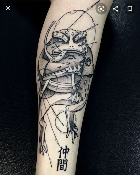 Naruto Gamabunta Tattoo, Naruto Toad Tattoo, Naruto Frog Tattoo, Naruto Frog, Japanese Frog Tattoo, Frog Tattoo Ideas, Anime Tats, Yugioh Tattoo, Dark Mark Tattoos