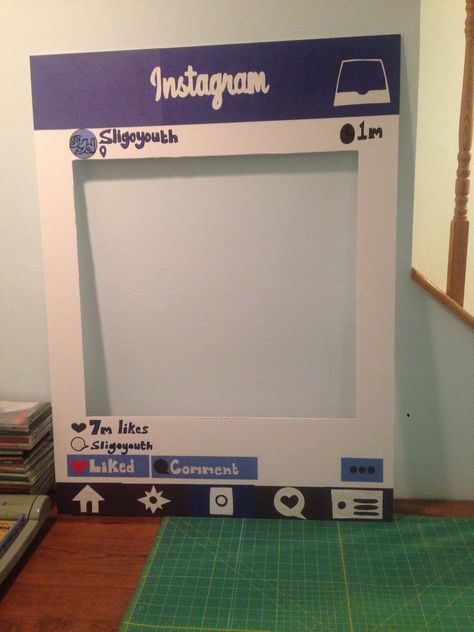 Homemade Instagram photobooth cut out. Great Diy for marketing. Instagram Board Diy Photo Booths, Instagram Frame Diy, Diy Photo Booth Frame How To Make, Instagram Photo Booth Frame, Photobooth Frame Diy, Hashtag Photobooth, Instagram Cardboard Frame Photo Booths, Instagram Photobooth, Photo Booth Picture Frames