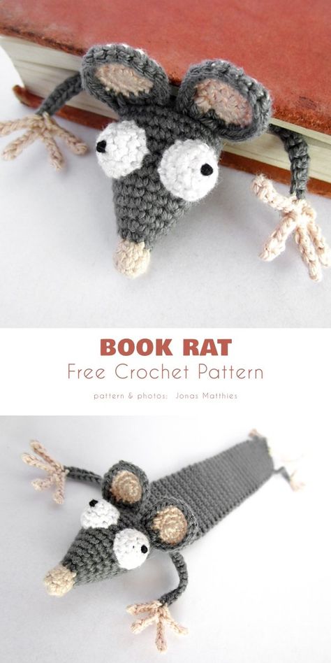 Animal Bookmark Free Crochet Patterns Book Rat Crochet Pattern, Rat Crochet Bookmark, Rat Bookmark Crochet Free Pattern, Crochet Rat Bookmark, Crochet Bookmarks Free Patterns, Easy Crochet Bookmarks, Marque-pages Au Crochet, Crochet Bookmark Pattern, Crochet Bookmark