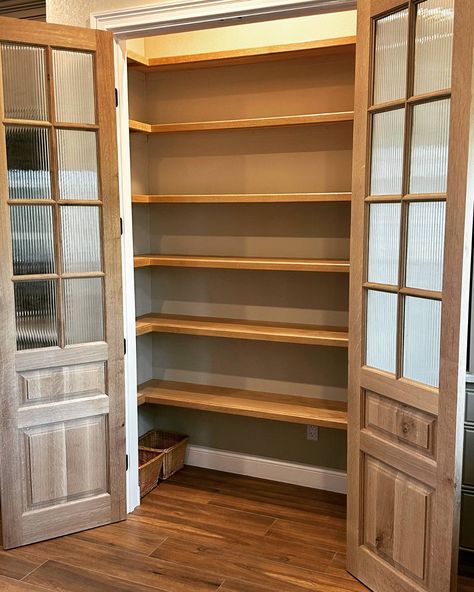 Transforming spaces one door at a time! Just installed these stunning closet doors that truly elevate the room. Doors aren't just functional; they're the centerpiece of your home. Ready to upgrade your space? Email me at northernedgewoodshop@gmail.com for a personalized quote today. #pantrydoors #pantrydecor #pantry #closet #closetgoals #woodworking #HomeRenovation #HomeImprovement #doors #door #HomeDesign #customdoor #DreamHome Convert Closet Into Pantry, Wide Pantry Doors, Cabinet Into Pantry, Creative Pantry Ideas For Small Spaces, Walk In Pantry With Barn Door, Update Small Pantry Closet, Built Out Pantry Closet, Coat Closet To Pantry Conversion, Small Pantry With Sliding Door