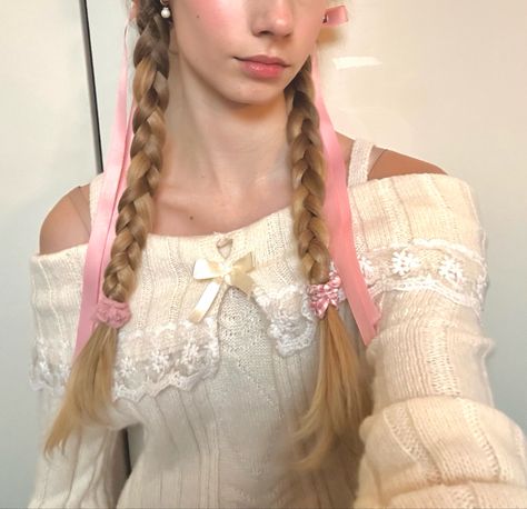 #hair #hairstyles #pigtails #pink #bows #ribbon #coquette #fashion #pretty #prettyinpink #aesthetic Pink Haired Girl, Pig Tails, Hairstyles Pigtails, Bows Ribbon, Coquette Fashion, Pink Bows, Hair Hairstyles, Pink Ribbon, Pretty In Pink