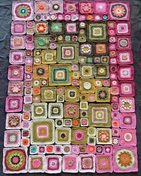 Creative Granny Squares Free Pattern, Granny Square Patchwork, Homage To The Granny Square, Scrap Granny Square Blanket, Random Squares Crochet Blanket, Nature Granny Square, Crochet Random Granny Square Blanket, Random Granny Square Blanket, Grunge Crochet Blanket