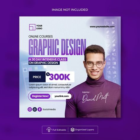 Courses luxury modern graphic design ins... | Premium Vector #Freepik #vector #graphic-design #courses #corporate-flyer-design #online-course Courses Design, Instagram Post Design, Graphic Design Course, Logo Psd, Technology Icon, Social Media Design Inspiration, House Vector, Home Icon, Design Course