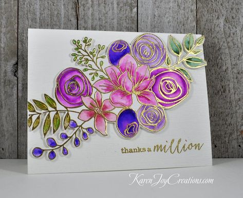 Simon Says Stamp Sketched Flowers Cards, Handmade Floral Cards, Masculine Cards Handmade, Sketched Flowers, Thanks A Million, Flowers Cards, Punch Art Cards, Paper Smooches, Paint Cards