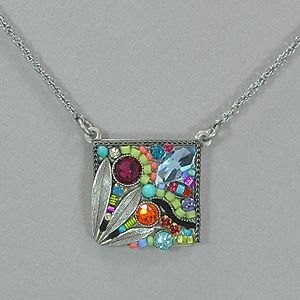 Firefly Luxe Leaf Square Pendant Necklace - Multicolor Mosaic Pendants, Firefly Jewelry, Micro Mosaic Jewelry, Bezel Jewelry, Mosaic Jewelry, Stained Glass Jewelry, Mosaic Design, Micro Mosaic, Square Pendant