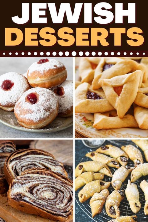 These Jewish desserts are tasty, traditional, and easy to make! From babka to rugelach to apple cake, everyone will love these authentic treats. My Jewish Learning Recipes, Hannukah Recipes Desserts, Jewish Cake Recipes, Traditional Jewish Meals, Jewish Breakfast Ideas, Jewish Cinnamon Cakes, Easy Jewish Desserts, Jewish Shabbat Recipes, Kosher Cookie Recipes