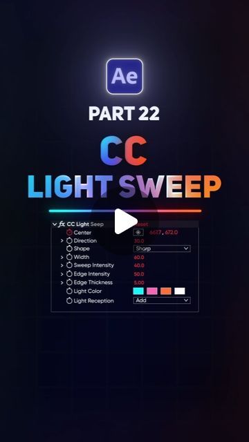 Motion Flix on Instagram: "🇦 🇪 🇵 🇦 🇷 🇹  2⃣2⃣  How to use "CC Light Sweep" in Adobe After Effect  For more AE tips and tricks, follow me and turn on post notifications! ➡️ @motionflix94  Share on your story 📲, leave a comment 💬, and make sure to save it! 🌟✨  #aftereffects #tutorial #howtouse #howtocreate #textanimation #text #effect #aetips #aftereffectcourse #motiondesign #typography #logoanimation #graphicdesign #animation #getinspired #aftereffectstutorial #design #creativity #dailytips #motionflix" Motion Design Animation After Effects, Motion Poster Design, Light Graphic Design, Aftereffects Tutorial, Story Motion, After Effects Motion Graphics, Motion Reference, Virtual Reality Art, Text Tutorial