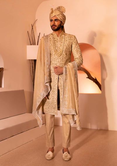 Groom - Buy Designer Groom Attire Gold Sherwani, Indian Groom Dress, Cutdana Work, Kurta Pants, Wedding Outfits For Groom, Indian Groom Wear, Sherwani Groom, Sherwani For Men, Dress Men