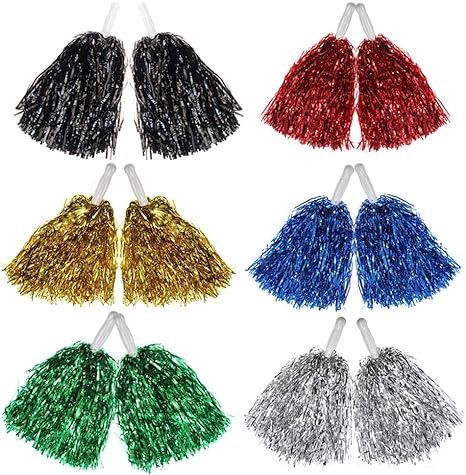 Amazon.com : Hooshing 12PCS Pom Poms Cheerleading Multicolor Metallic Foil Cheer Pom Poms with Plastic Handles for Rooters Cheering Squard Team Spirit Sports : Sports & Outdoors Cheerleading Black, Cheer Pom Poms, Sports Party, Metallic Foil, Black Metallic, Pom Poms, Team Spirit, Cheerleading, Foil