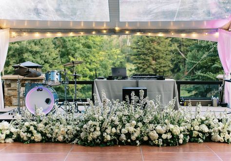 Floral Hedge, Stage Flowers, Band Stage, Flower Moxie, Charity Ball, Stage Decor, Floral Arrangements Wedding, Delphinium, Flowers Wedding