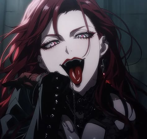 Goth Anime, Female Vampire, Gothic Fantasy Art, Long Red Hair, Gothic Anime, Open Mouth, Digital Art Anime, Long Red, Female Character Design