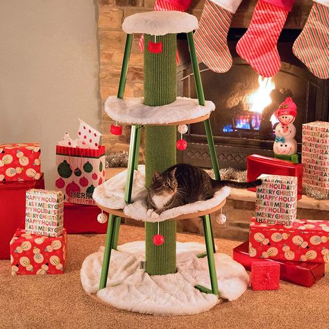 Cat Proof Christmas Tree, Cat Scratcher Tree, Cat Cube, Large Cat Tree, Cool Cat Trees, Cat Proofing, Cat Christmas Tree, Alternative Christmas Tree, Cat Holidays