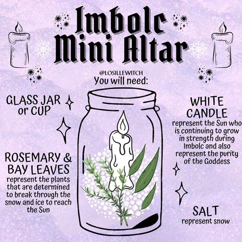 Losille’s Coven 🔮✨ on Instagram: “Imbolc mini altar 🕯🥛❄️✨ Imbolc is a time of purification and cleansing, a period where we release the heavy emotions churned up during our…” Content Graphic Design, Imbolc Altar, Wicca Holidays, Witches Wheel, Imbolc Ritual, Wicca Recipes, Spell Bottles, Wiccan Sabbats, Mini Altar