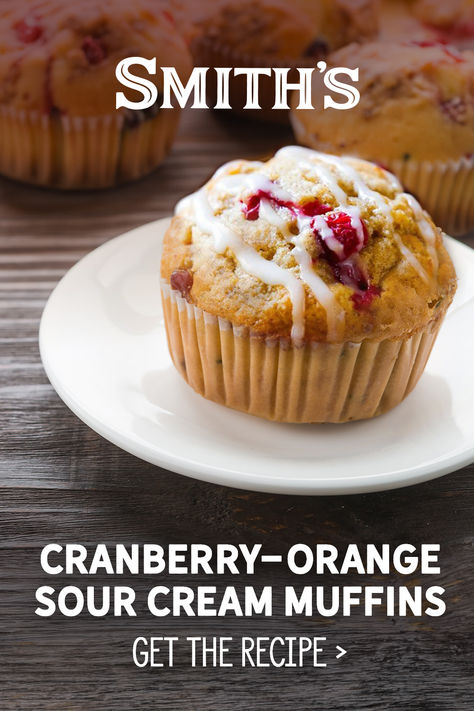 This year, upgrade from cookies to our Cranberry-Orange Sour Cream Muffins, Santa will thank you! Sour Cream Muffins, Orange Muffins, Cranberry Muffins, Sour Cream Recipes, Sweet Breads, Cranberry Orange, Brunch Menu, Bread Cake, Breakfast Time