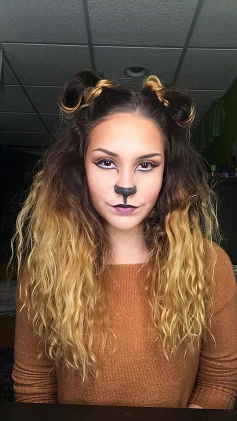 Safari Costume Women Halloween, Cute Lion Makeup Halloween, Beaver Makeup Narnia, Lion From Wizard Of Oz Makeup, Lion Diy Costume Women, Mountain Lion Costume, Lion Ears Diy, Scar Lion King Costume Women, Lion Fancy Dress Women