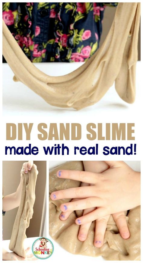 How to Make Sand Slime Simple Slime Recipe, Baking Soda Slime, Summer Stem Activities, How To Make Sand, Basic Slime Recipe, Summer Stem, Sand Slime, Slimy Slime, Easy Slime Recipe