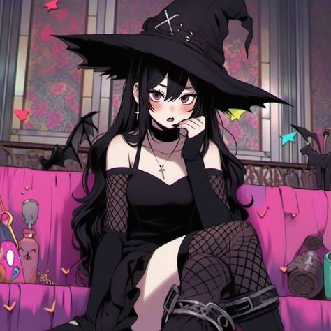 Anime girl, anime girl icon, Aesthetic icon, Aesthetic girl icon, 8k, 4k, high quality icon, gothic girl icon, 90s anime, retro anime Witch Anime Art, Cute Anime Witch, Halloween Anime Art, Halloween Anime Pfp, Goth Girl Art, Witch Girl Art, Anime Witches, Witch Anime, Cool Pfps For Discord