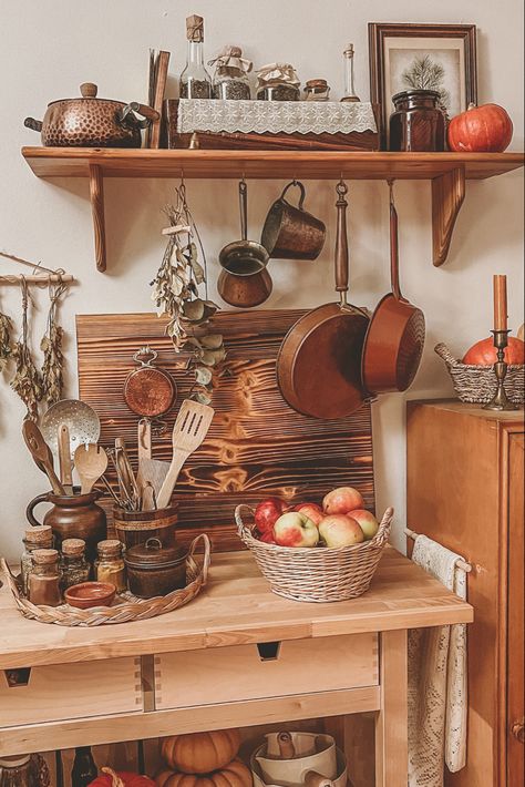 Cosy cottage kitchen, cottagecore, grandmacore, vintage, thrifted haul, sustainable decor, vintage kitchen, copper pots, autumn kitchen, fall decor Cozy Vintage Decor, Cottage Witch Kitchen, Autumn Cottagecore Decor, Lotr Kitchen Decor, Vintage Cozy Kitchen, Thrifted Fall Decor, Autumn Kitchen Decor Cozy, Cottagecore Autumn Decor, Kitchen Autumn Decor