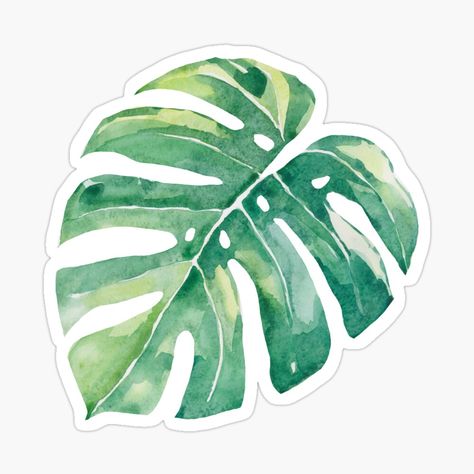 Monstera Sticker, Beachy Stickers, Tropical Stickers, Leaf Stickers, Green Stickers, Leaf Sticker, Blue Journal, Stickers Watercolor, Summer Stickers