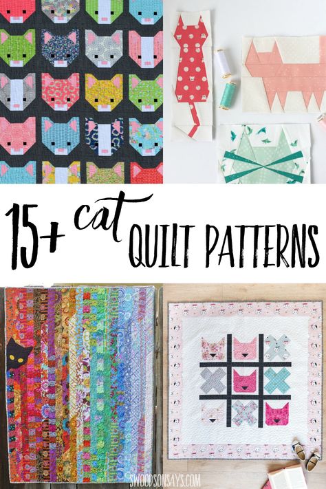 Pieced Cat Quilt Block, Cat Paper Pieced Quilt Patterns, Patchwork, Cat Themed Quilt Patterns, Free Cat Quilt Block, Cats On Cats Quilt, Cat Themed Quilts, Paper Pieced Cat Patterns Free, Cat Block Quilt Patterns