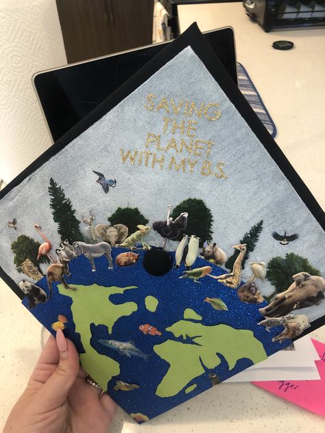 Earth Graduation Cap, Mountain Grad Cap, Environment Graduation Cap, Graduation Cap Designs Environmental, Animal Science Graduation Cap Ideas, Ecology Graduation Cap, Geography Graduation Cap, Zoology Graduation Cap, Wildlife Graduation Cap