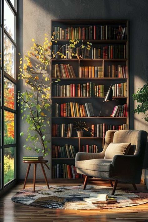 When you have abundant vertical space in your home, it’s best to maximize it. Don’t leave your tall walls bare and consider installing a makeshift wooden library. Decorations Drawing, 2023 Home Interior, Dream Home Library, Antique Bookshelf, Modern Living Room Design Ideas, Room Makeover Ideas, Simple Bookshelf, Modern Living Room Design, Shelf Decor Living Room