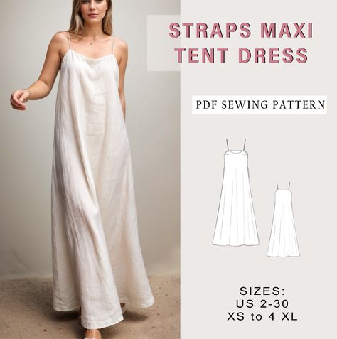 Sewing Pattern Nightgown, Simple Maxi Dress Pattern, Milkmaid Dress Sewing Pattern, Empire Dress Pattern, White Flowy Maxi Dress, Summer Dress Sewing Pattern, Easy Dress Pattern, Summer Dress Sewing, Summer Dress Sewing Patterns