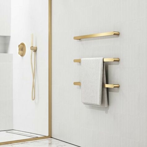 Gold Towel Bar, Gold Bathroom Fixtures, Bathroom View, Golden Interior, Modern Bathroom Accessories, Bar Rail, Bathroom Accessories Luxury, Gold Bathroom Accessories, Bathroom Towel Rails