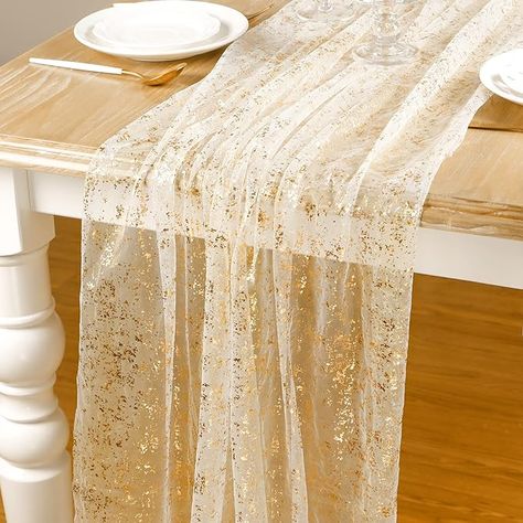 Amazon.com: AerWo 10ft Gold Sheer Table Runner, 27*120 Inches Sheer Chiffon Fabric Runner, Sequin Glitter Wedding Table Runner, Romantic Boho Table Runner for Birthday, Baby Shower, Bridal Shower Decoration : Home & Kitchen Sheer Table Runner, Gold Table Runner, Fabric Runner, Gold Table Runners, Wedding Table Runner, Bohemian Table, New Year Table, Boho Table Runner, Sequin Table Runner