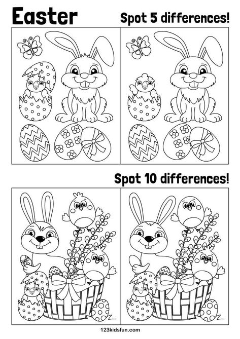 FREE Easter printables for kids. Spot the differences. Easter bunny, easter eggs, easter chick . #easter Easter Crafts Primary School, Easter Games For Kindergarten, Easter Coloring Pages For Kids, Easter For Kids, Easter Activities For Preschool, Coloring Games For Kids, Fun Apps, Easter Worksheets, Easter School