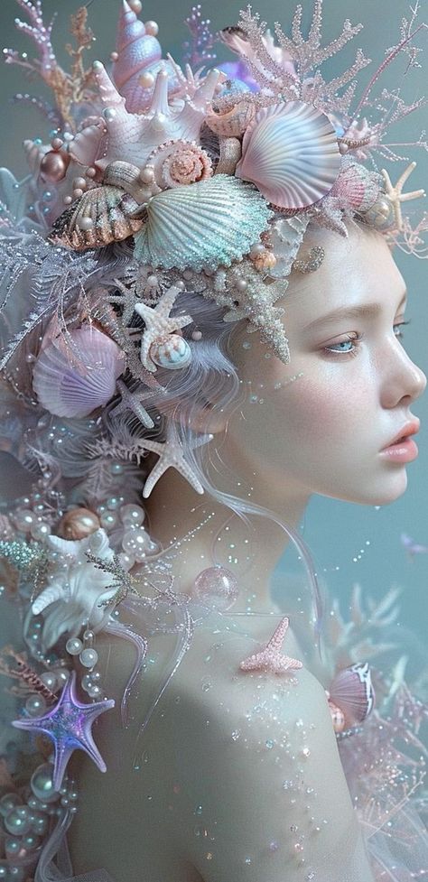 Ocean Costume, Enchanted Ocean, Ethereal Portrait, Mermaid Portrait, Coral Mermaid, Summer Skin Tone, Ethereal Garden, Mermaid Wig, Ocean Hair