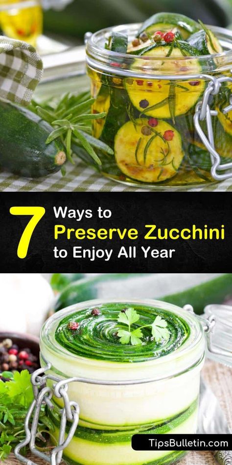 Discover how to preserve a good harvest by drying, canning, and blanching, and freezing zucchini in freezer bags. Use frozen zucchini to make zucchini bread, dried zucchini to make soups, and canned zucchini to make pickles. #howto #preserve #zucchini How To Store Zucchini In The Freezer, Freeze Dried Zucchini, How To Store Zucchini, How To Use Zucchini, How To Preserve Zucchini, Zucchini Preservation, Zucchini Freezer Recipes, Zucchini Preserves, Canning Zucchini Recipes