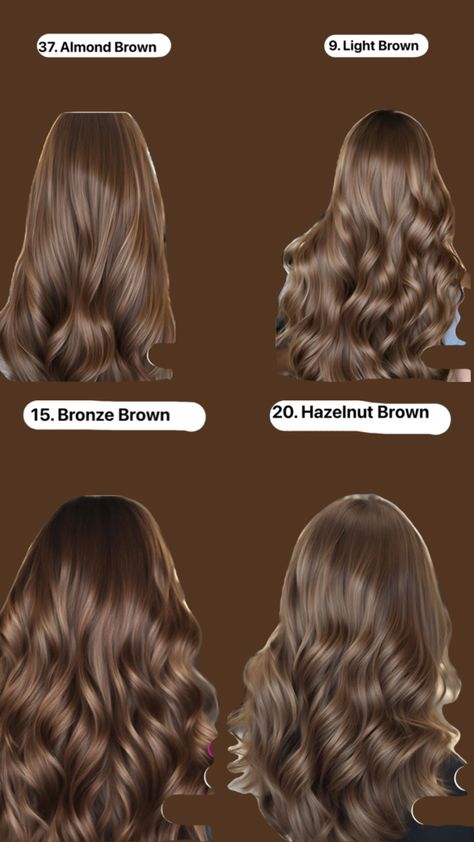 Brown Hair Colors Palette, 6n Hair Color, Walnut Brown Hair, Different Shades Of Brown Hair, Hazelnut Brown Hair, Shades Of Brown Hair Color, Cute Hair Color, Hazelnut Hair, Brown Hair Color Chart